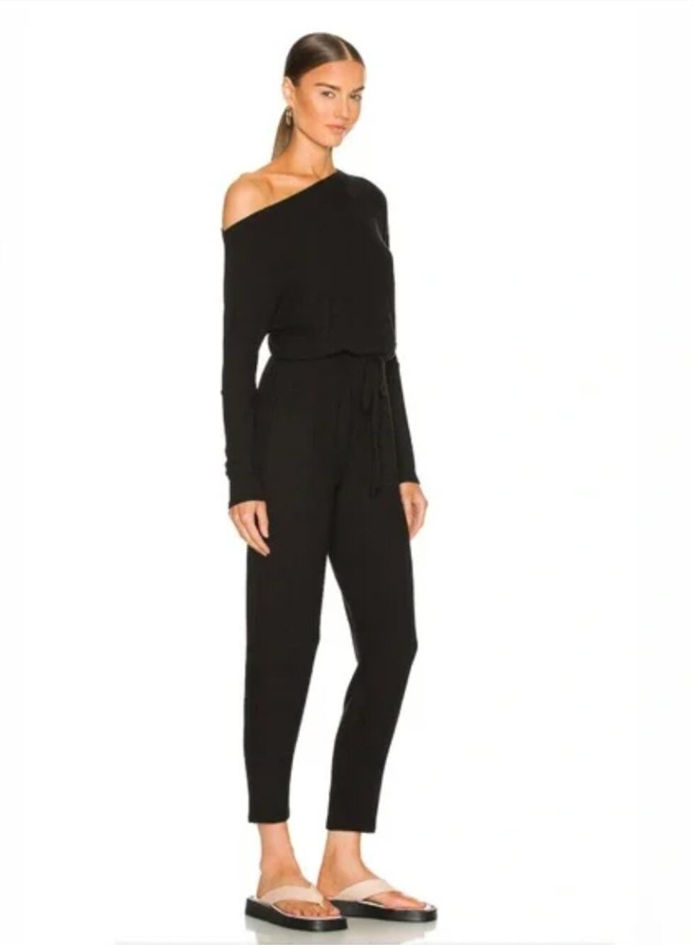 Revolve Enza Costa Jumpsuit Womens Black‎ Modal Jersey Slouch Asymmetrical